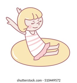 Girl on inflatable circle. Vector illustration. Cartoon. Isolated. Flat