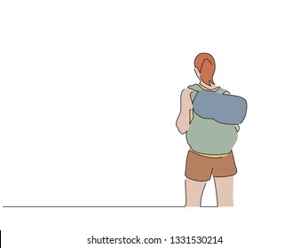 Girl on a journey isolated drawing, vector illustration design. Camping collection.