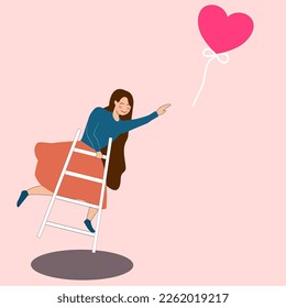 Girl on the ladder trying to grab balloon