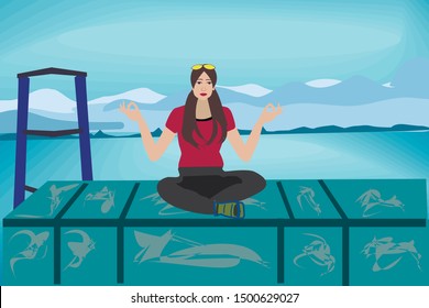 Girl on the lake doing yoga to restore health and peace of mind.