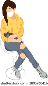 girl on masks with a cat isolators 