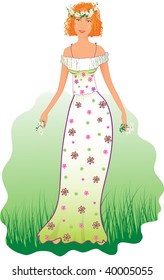 Girl on the meadow with chamomile