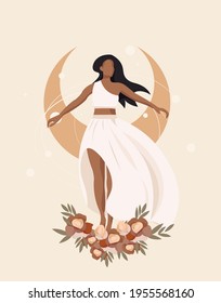 girl on the moon background, vector illustration