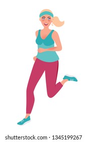 A girl on a morning jog. Running young woman. Vector illustration of running and healthy lifestyle