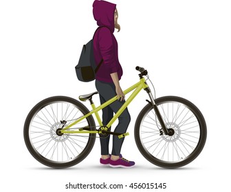 The girl on the mtb bike. Vector Illustration.