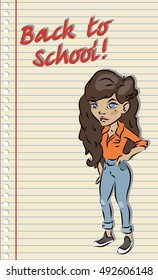 girl on a notebook sheet. vector drawing