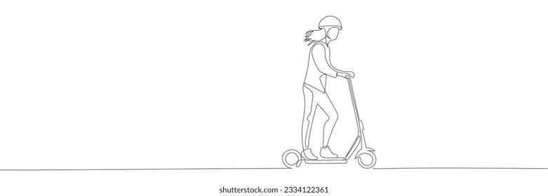 Girl on a one line electric scooter. Continuous line drawing scooter. Vector illustration