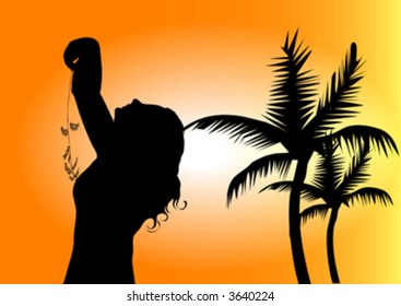 girl on palms background
