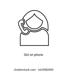 Girl on phone icon vector on white background. Black icon illustration