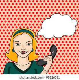 Pop Art Woman Talking On Phone Stock Vector (Royalty Free) 394770610 ...