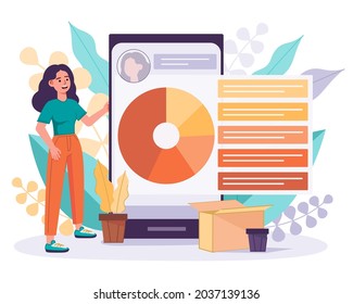 The girl on the phone shows a graph