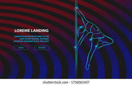 Girl on the pole. Vector Pole dance Background for Landing Page Template.