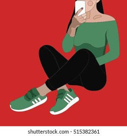 girl on a red background