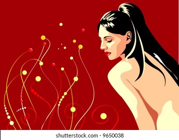 La niña de fondo rojo