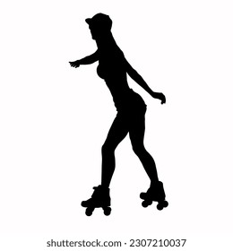 girl on roller skates, roller skates, black silhouette on a white background, active lifestyle, active sport