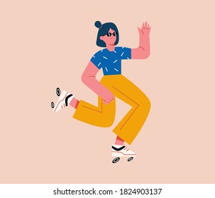 Girl on roller skates concept illustration. Trendy vector character. All elements are isolated.