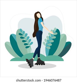Girl on the roller skates, outdoor sports, vector, character