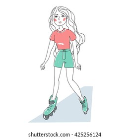 girl on roller skates vector illustration, T-shirt girl design