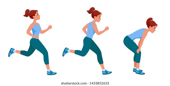 girl on a run, runs easily, with effort, is tired