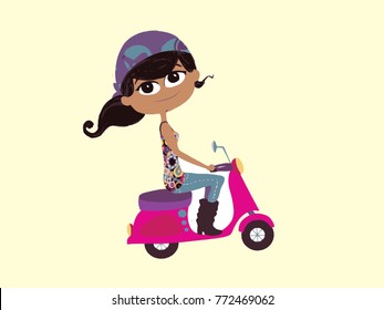 girl on scooter vector character 
