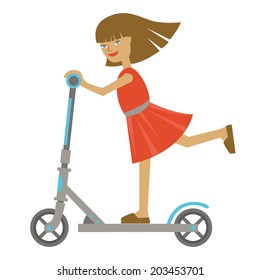 Girl on the scooter. Vector illustration.