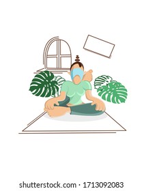 the girl on self-isolationist engaged in yoga.Vector illustration.