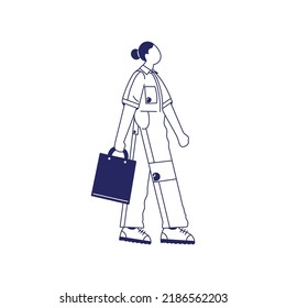 Girl On Shoping. Girl With Bag . Character With A Bag. Fashion And Style. Trendy Person, Adorable Woman. Cartoon Flat Vector Illustration, Landing Page Illustration