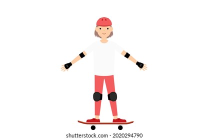A girl on a skateboard with her hands outstretched