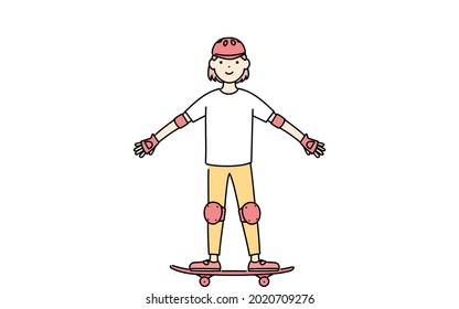 A girl on a skateboard with her hands outstretched
