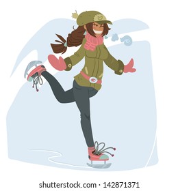 Girl on Skates. The vector illustration of cute young girl on skates.