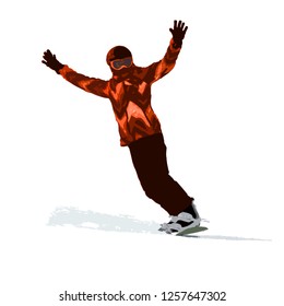 The girl on a snowboard the climbing-down a mountain, color vector illustration on a white background