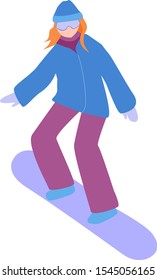 Girl on a snowboardisolated on white background