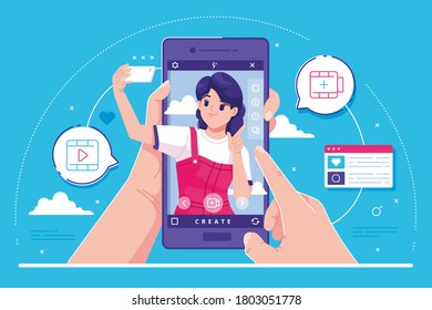 girl on social media Concept flat design Illustration