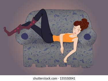 Girl on a sofa with floral motif