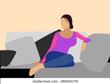 niña en sofá relajante ilustración de arte vectorial diseño plano.