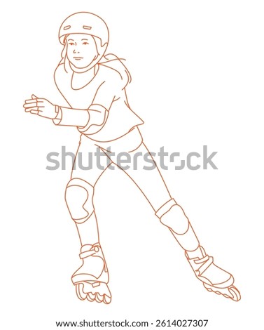 Girl on the street skates with inline skates and helmet