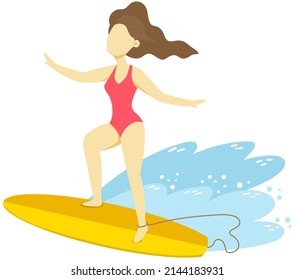 Girl on surfboard. Surfing in summer illustration.