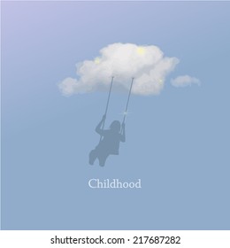 Girl on a swing on a cloud. Vector