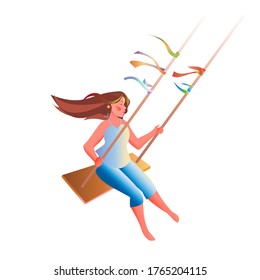A girl on a swing dreams, a sense of flight. Isolated illustration.