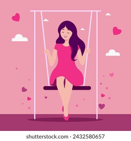 Girl on a swing. Flat vector illustration