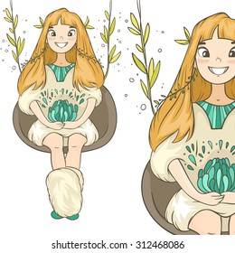 girl on a swing with a flower