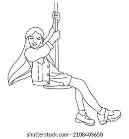 girl on a swing line vector art swing summer bungee jacket shoes joyful playground minimalism