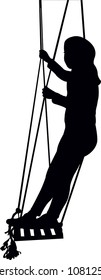 girl on swing, silhouette vector
