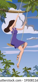 Girl on a swing, vector.