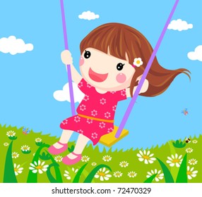 Girl on a Swing - Vector