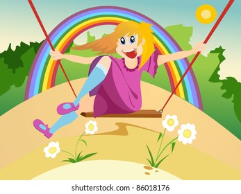 Girl on a Swing - Vector