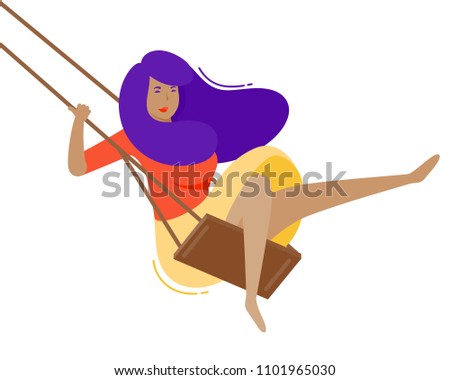 Girl On Tree Swing Flat Style Stock Vector Royalty Free