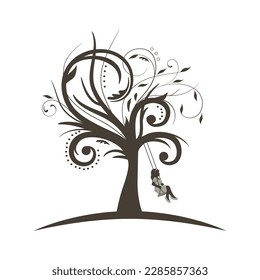 Girl on the tree swing, vector illustration