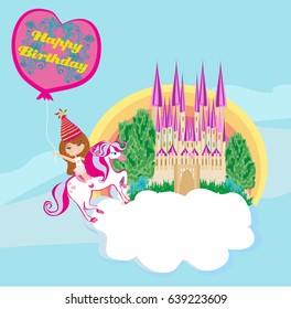 Girl on a unicorn - Birthday card