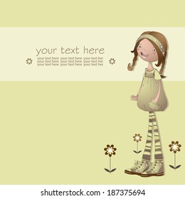 The girl on a yellow background with three flowers